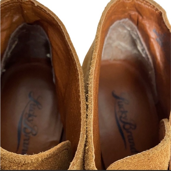 Lucky Brand Camel Tan Suede Buckle Wedge Ankle Booties - Picture 8 of 11